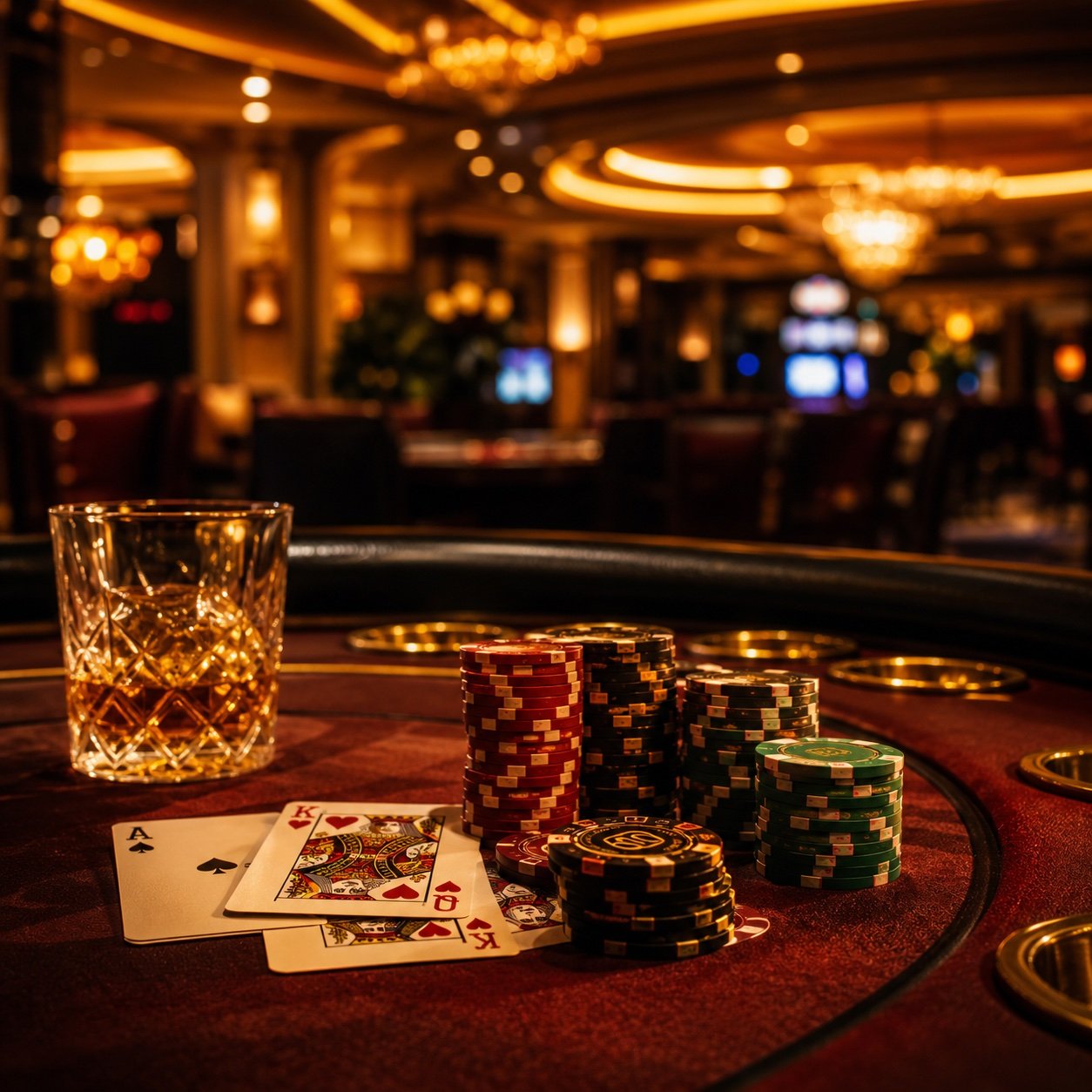 Elegant casino interior with warm golden lighting