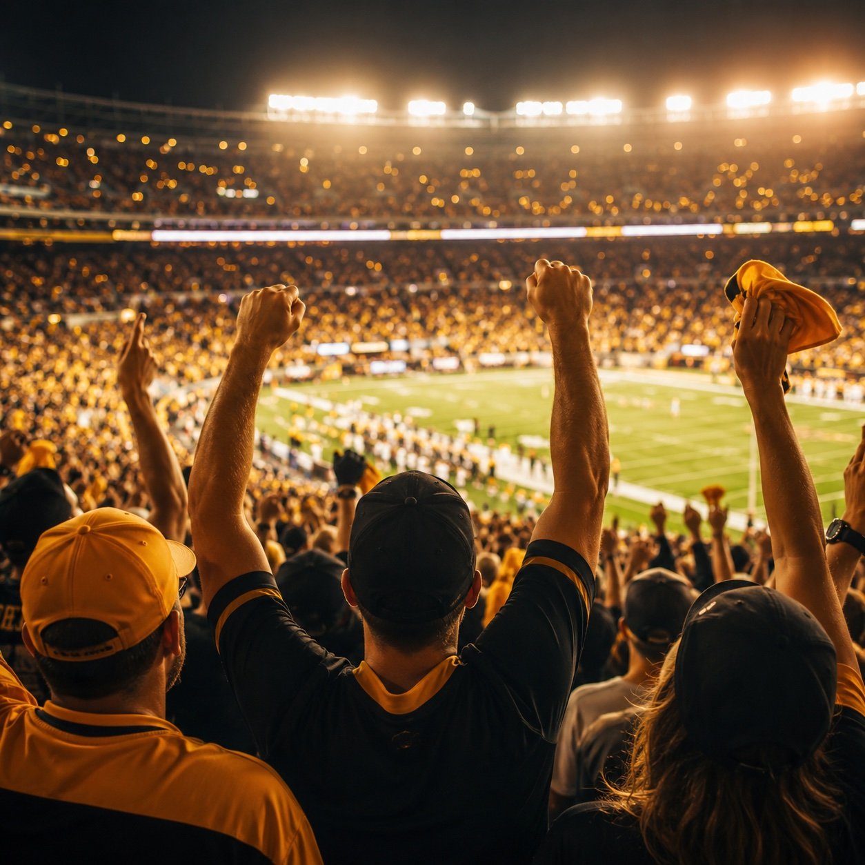 Sports fans cheering at a stadium game
