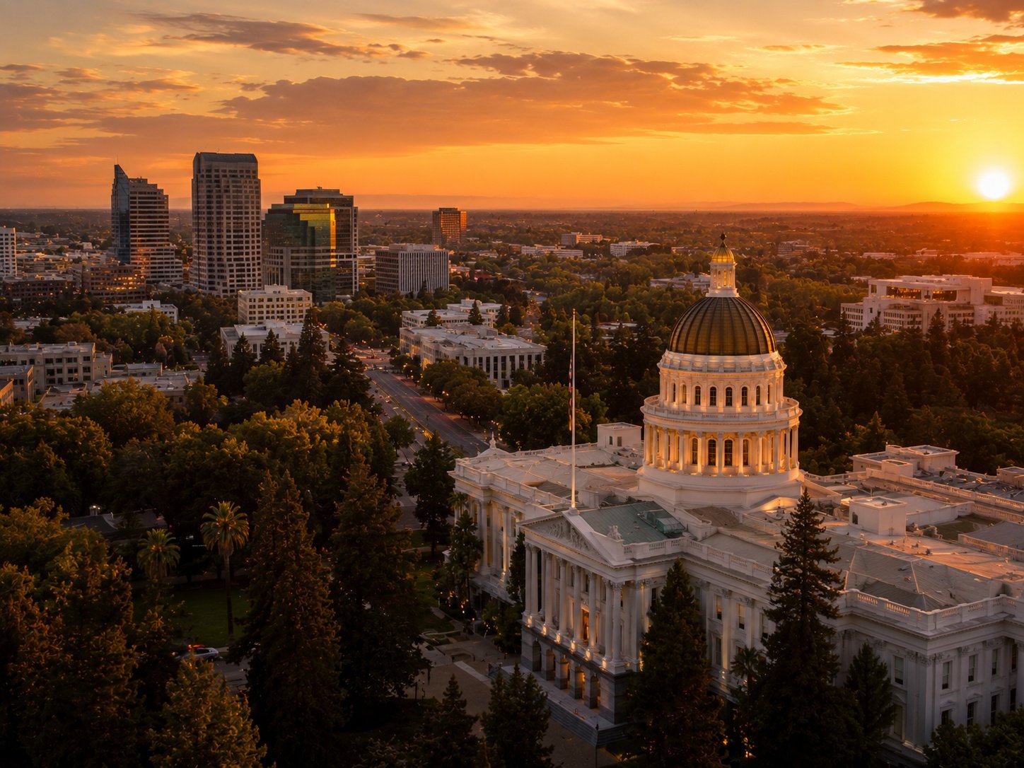 Sacramento California State Capitol at golden hour