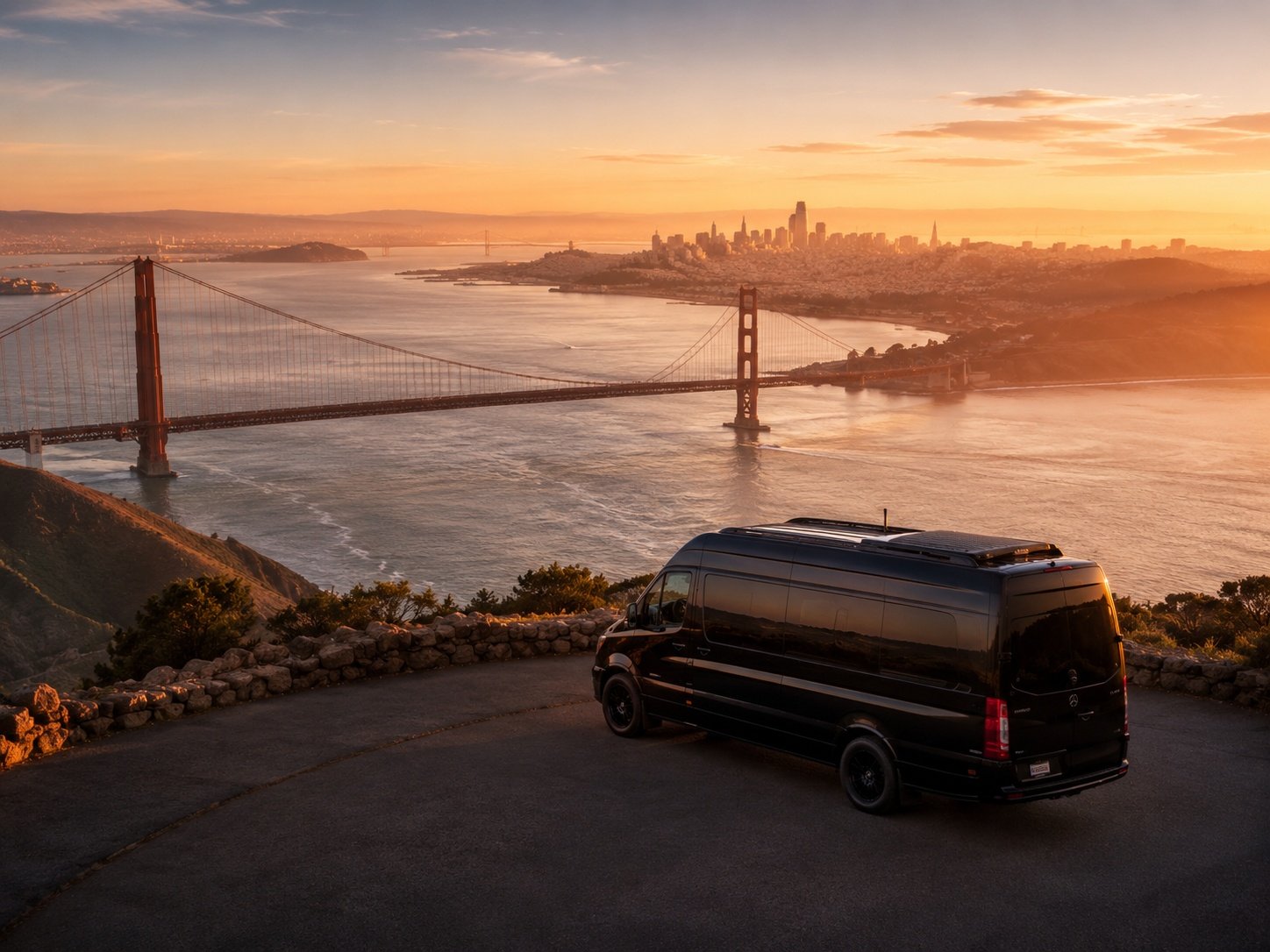 San Francisco Bay Area skyline at golden hour