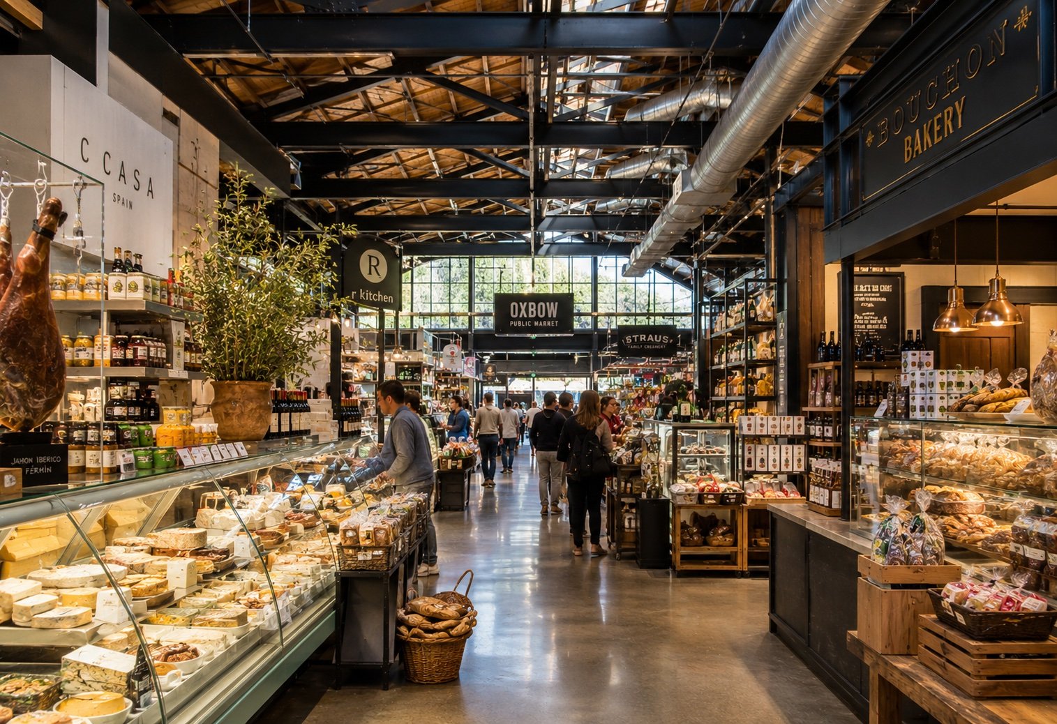 Oxbow Public Market in Napa with artisan food stalls and craft beverage vendors