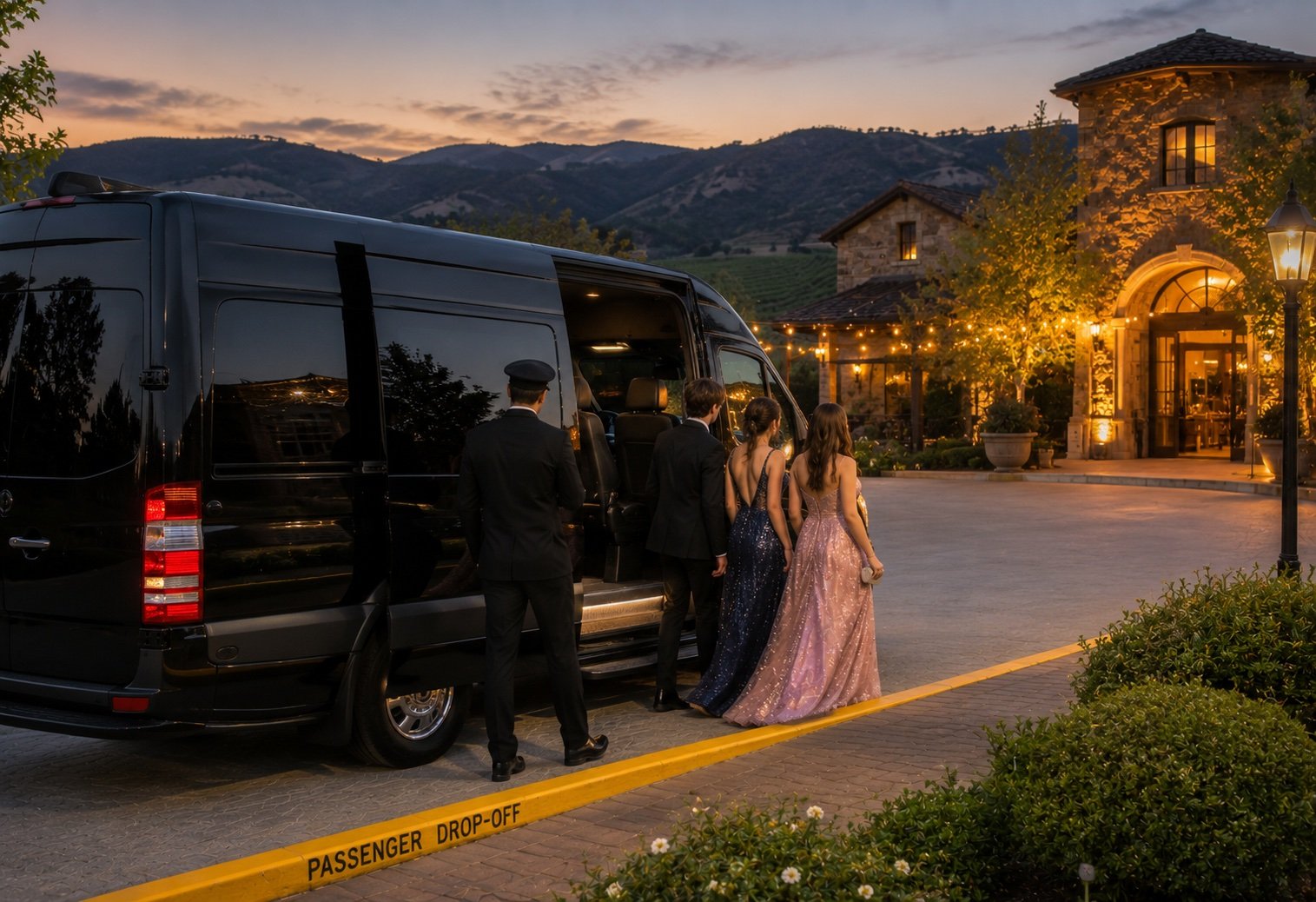 Luxury Sprinter Van for group prom transportation in Napa Valley