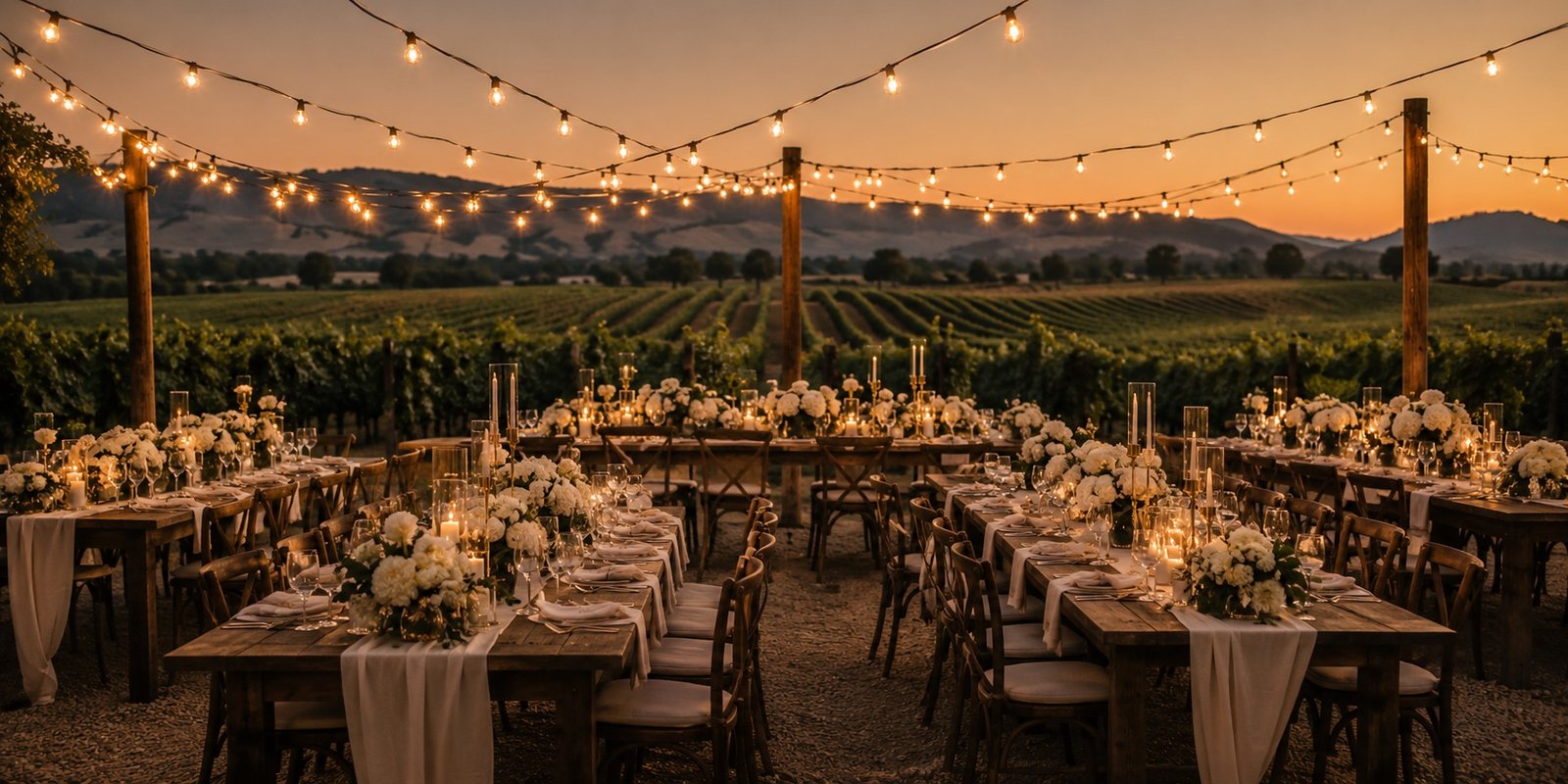 Outdoor Napa Valley wedding ceremony setup with vineyard views