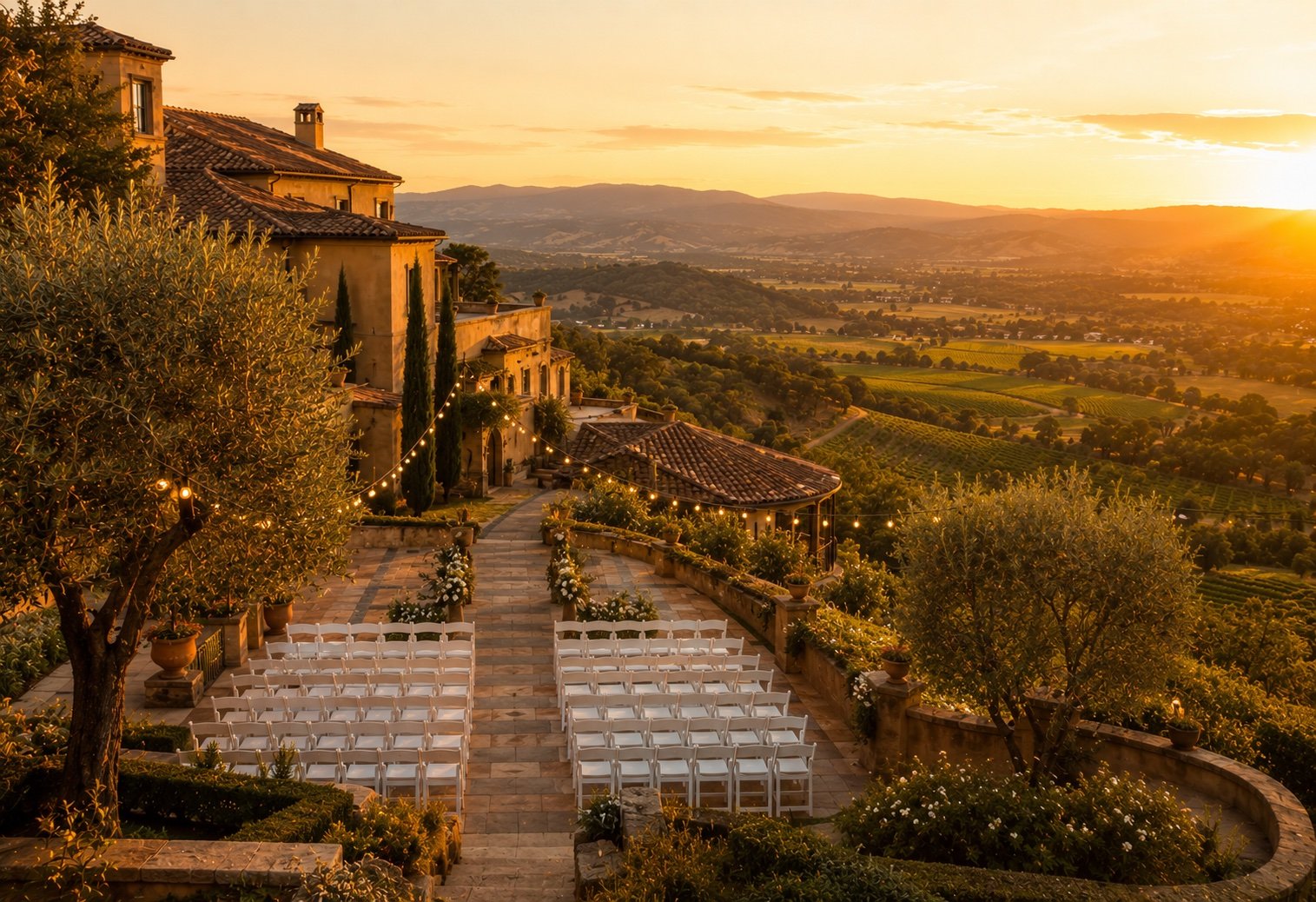 Auberge du Soleil hillside wedding venue terrace overlooking Napa Valley vineyards