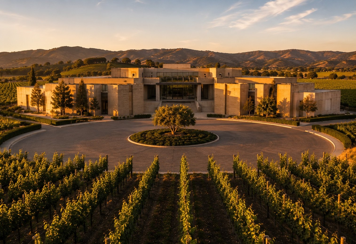 Opus One winery grand stone entrance and estate grounds in Oakville Napa Valley