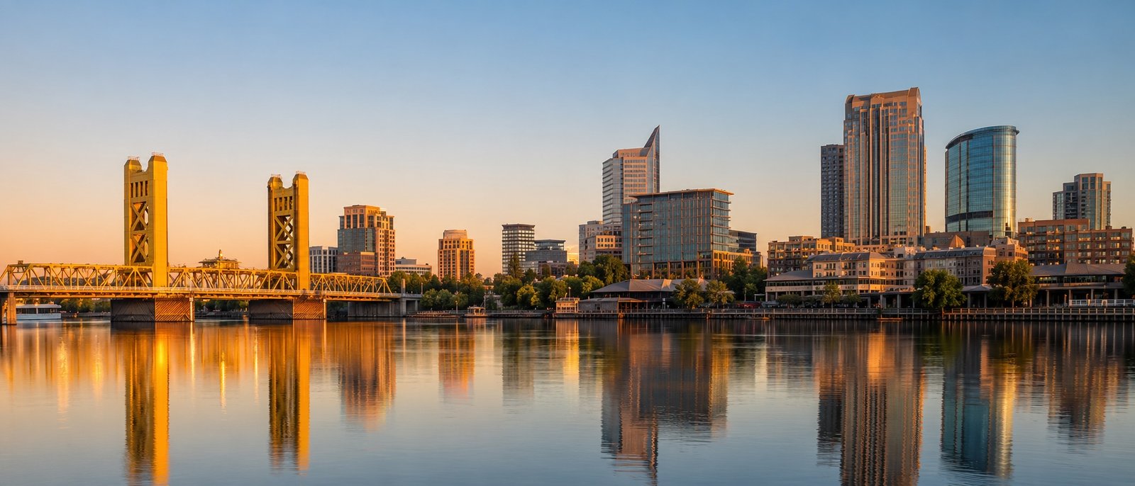 Sacramento cityscape panoramic view of downtown and the Capitol dome