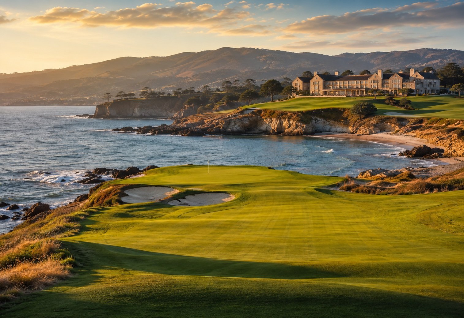 Pebble Beach Golf Links 18th hole on the Monterey Peninsula coastline