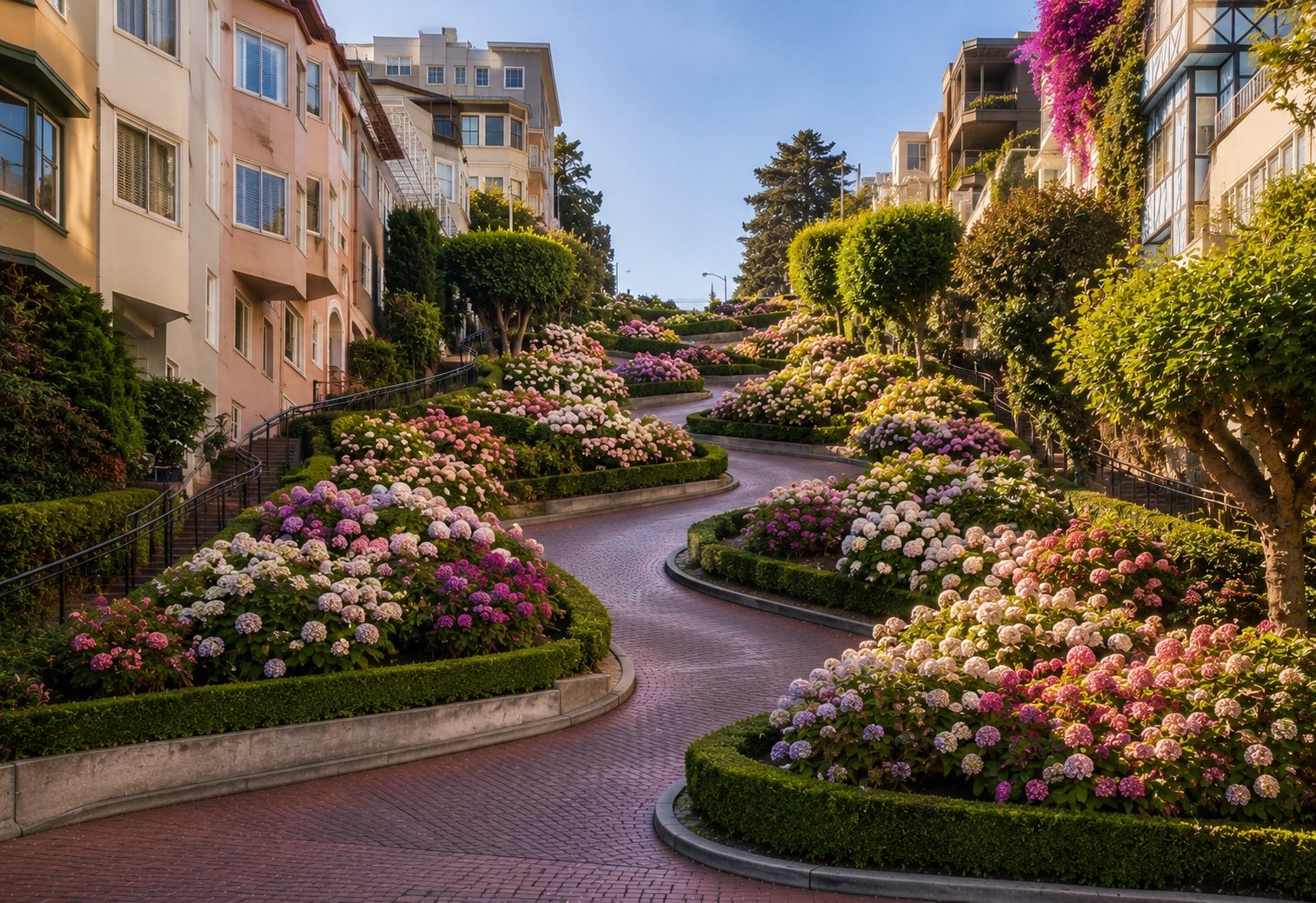 Lombard Street famous winding road curves in San Francisco