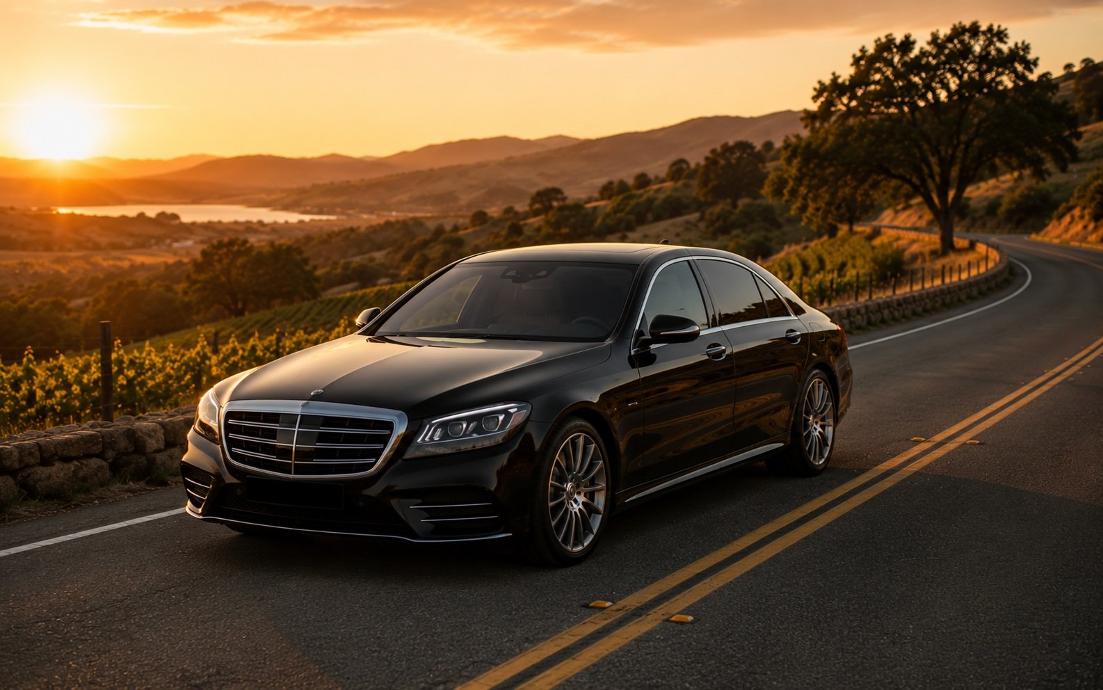 Luxury black sedan for private transportation
