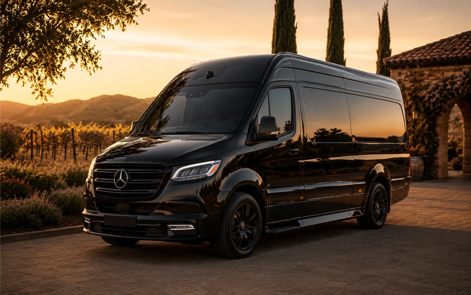 Luxury black Sprinter Van for group transportation